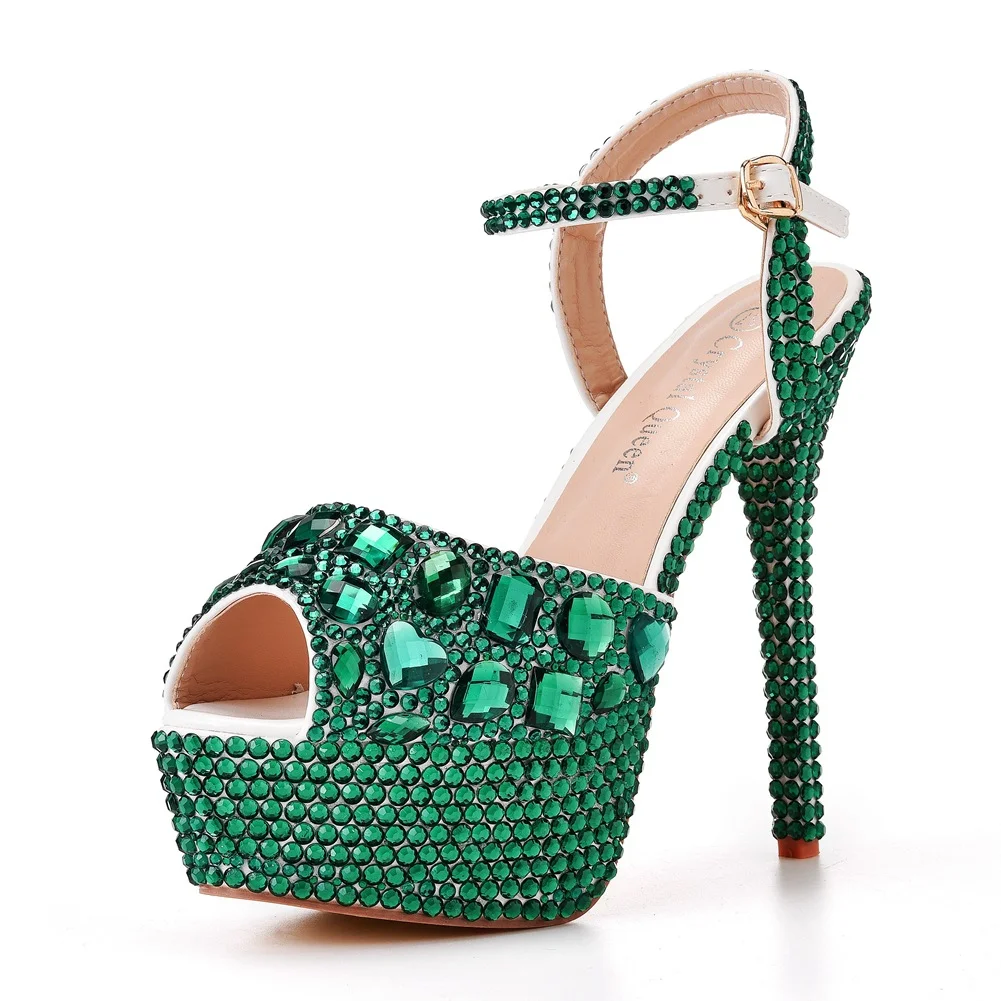 Breakj Breakj Fish Mouth High-Heeled Sandals Fine Heel Water Diamond Wedding Shoes Bride Shoes Color Diamond Crystal Sandals Full Of Diamond Shoes