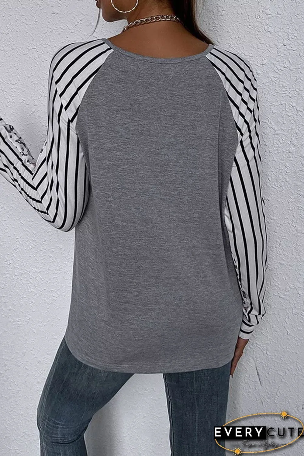 Leopard Stripe Long Sleeve V-neck Top