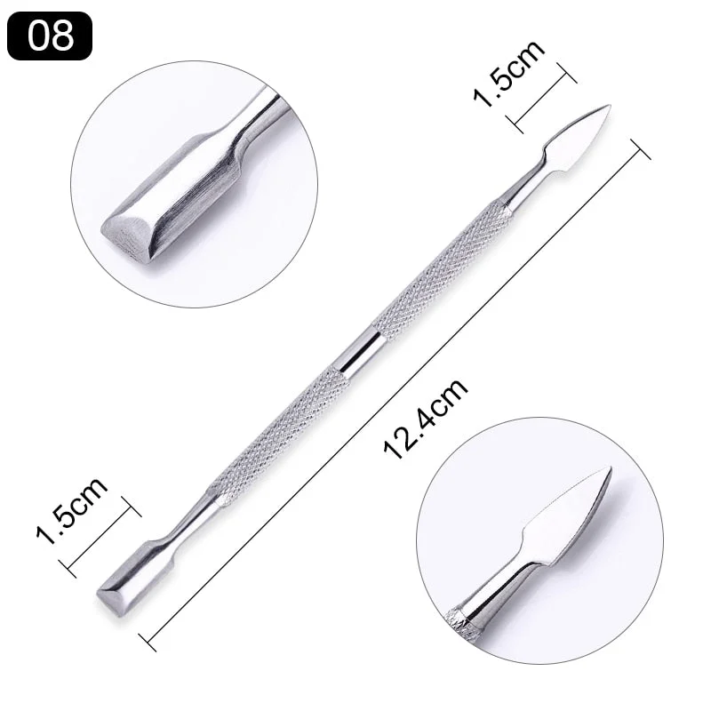 8 Style Colorful Cuticle Pusher Tweezer Nails Pusher Tools Cuticle Trimmer Dead Skin UV Gel Polish Stainless Steel Clean Tools-Nail Inspo