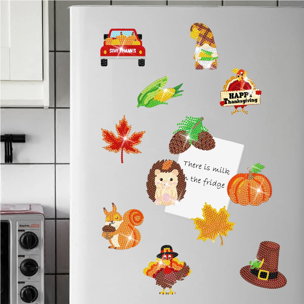 12pcs DIY Thanksgiving Diamond Painting Magnets Refrigerator for Adult Kid Fridge Car