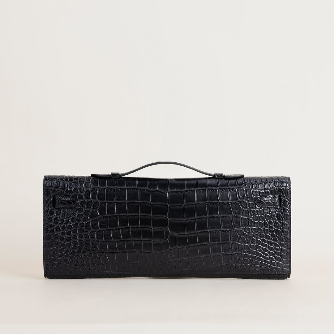 Kelly cut Matte Porosus Crocodile 89 Noir  PHW