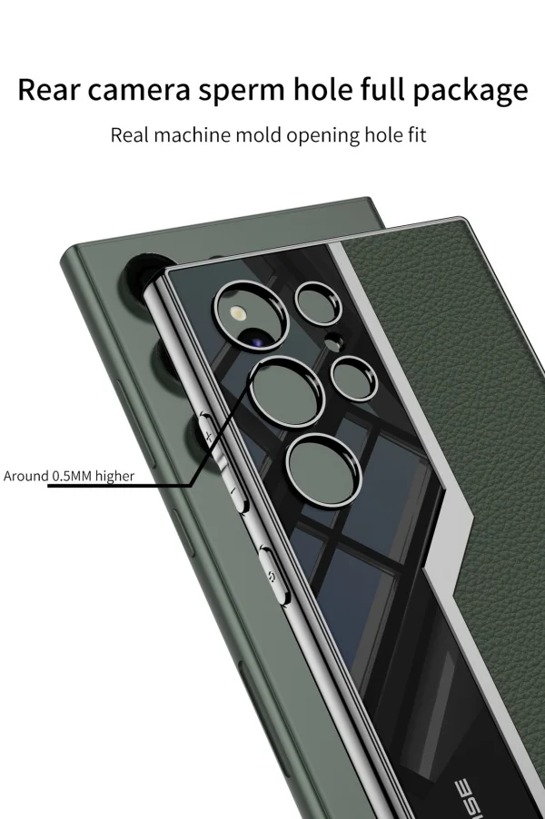 Samsung S24Ultra Mobile Phone Case Electroplated Plain Leather Anti-fall Leather Case