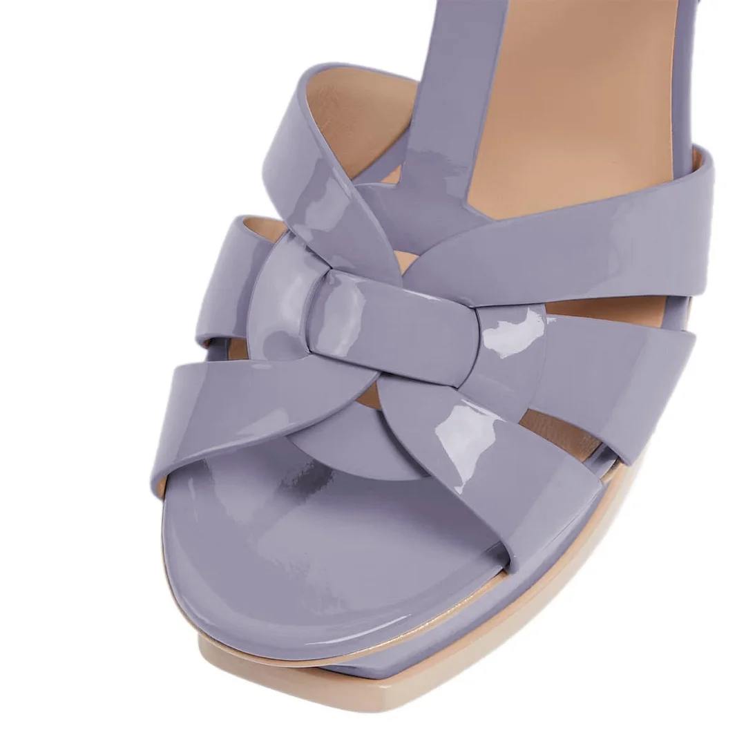 Light Purple Open Round Toe Platform Strappy High Heel Sandals