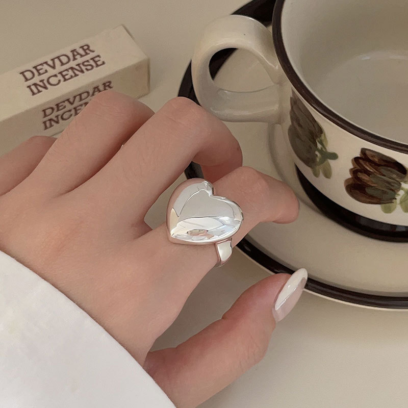 S925 Sterling Silver 3D Love Heart Ring with Polished Finish