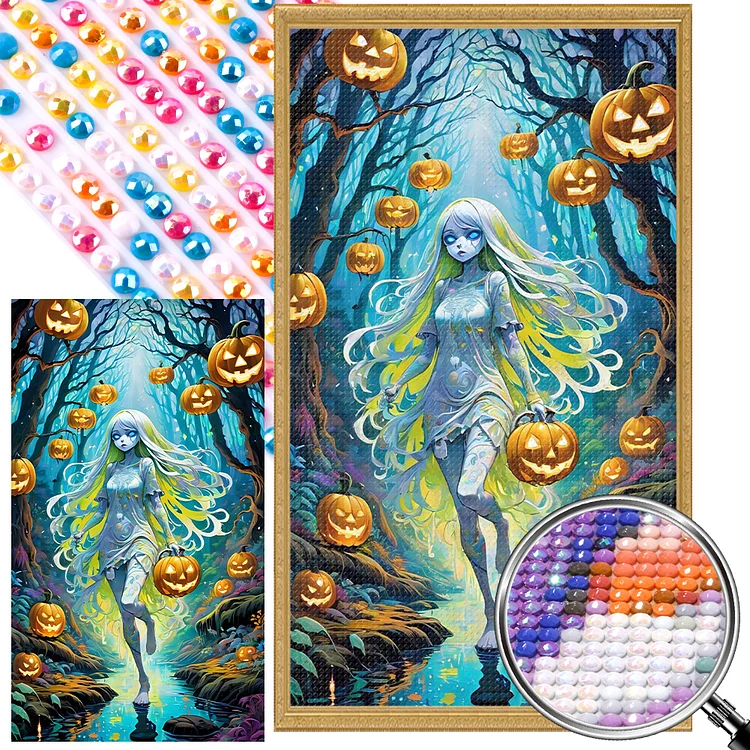 Partial AB Drill - Full Round Diamond Painting - Halloween Forest Girl 40*70CM
