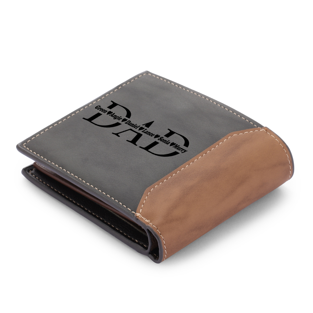 6 Names - Personalised Dad Billfold Wallet Custom Name & Photo & Text Leather Wallet Father's Day Gifts-Jessemade AU