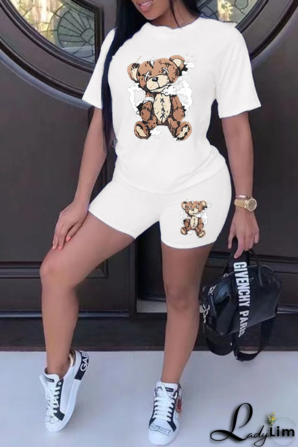 Purple Casual Print Patchwork O Neck Short Sleeve Two Pieces