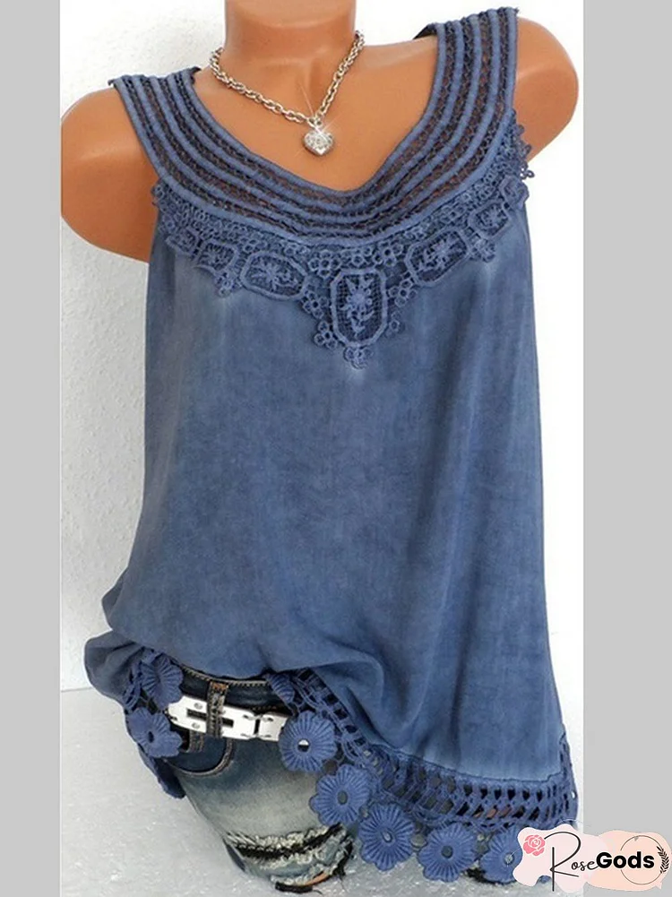 Vintage Sleeveless Casual Solid Tank Top