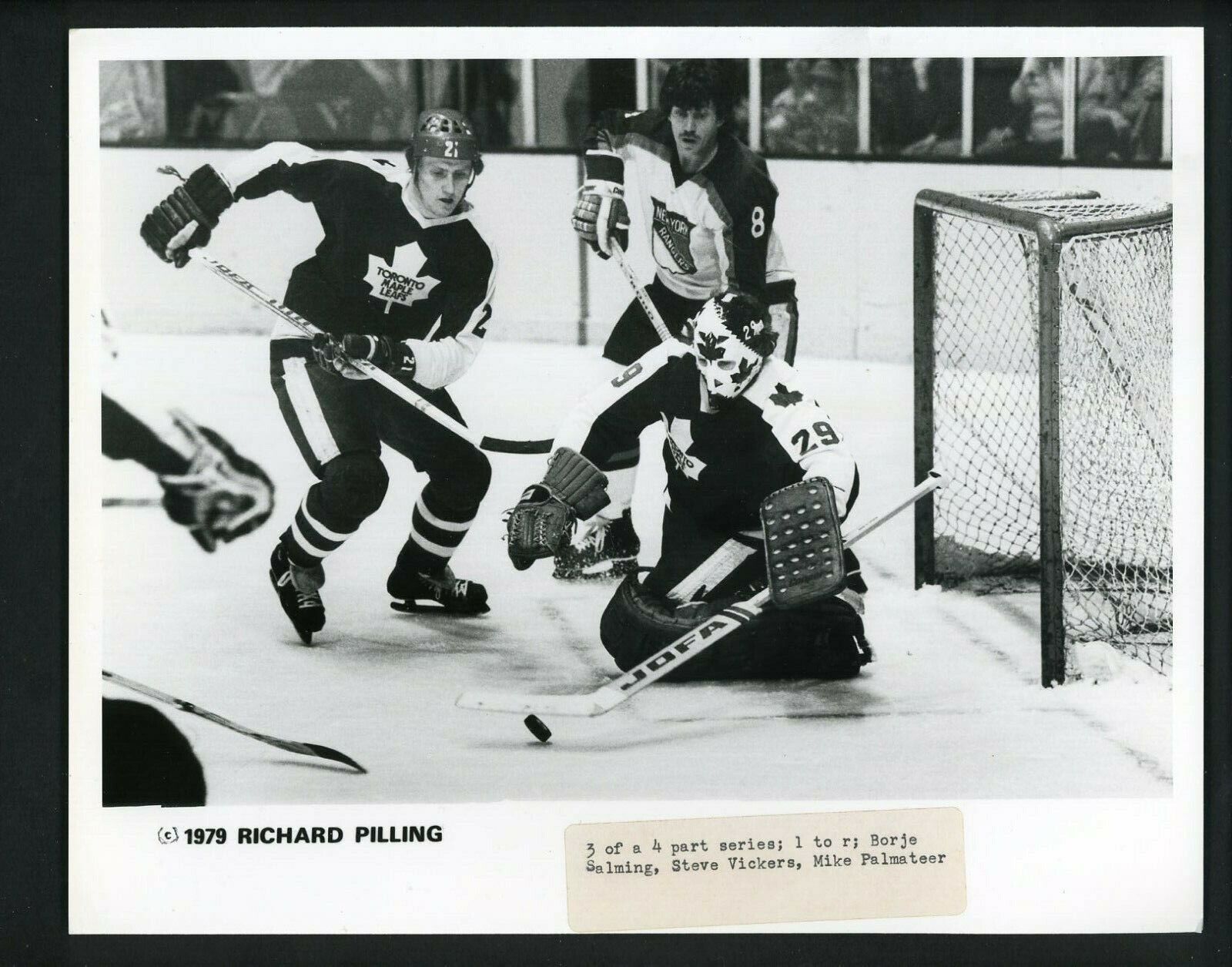 Borje Salming Mike Palmateer Steve Vickers 1979 Press Photo Poster painting Rangers Maple Leafs