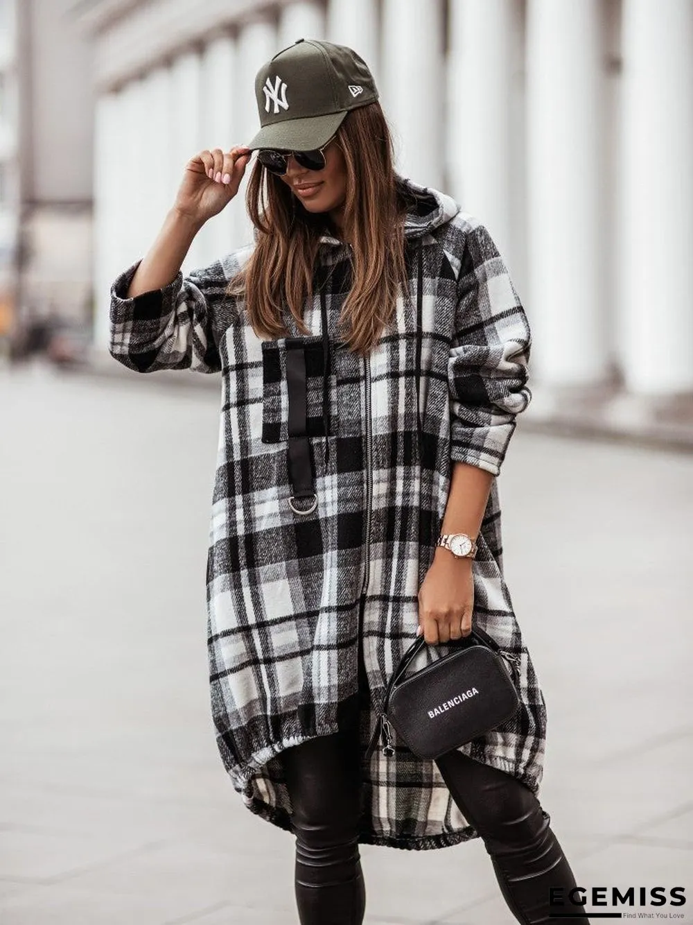Casual Plaid Zip Long Sleeve Hooded Outerwear | EGEMISS