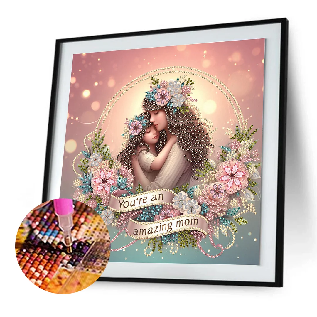 Diamond Painting - Partial Special Shaped Drill - Mother Daughter Hug(Canvas|30x30cm)