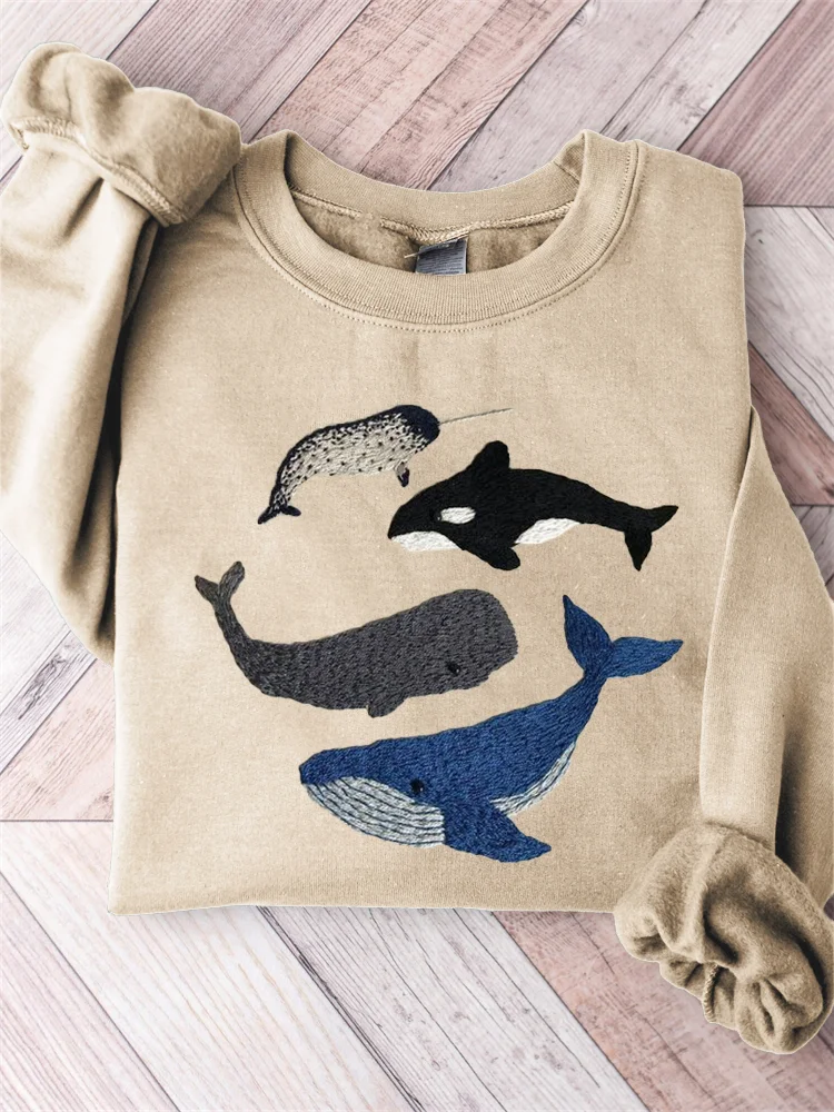 Species of Whales Embroidery Art Comfy Sweatshirt