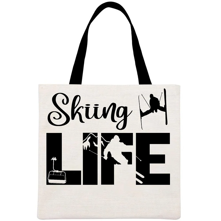 skiing life Printed Linen Bag-Annaletters