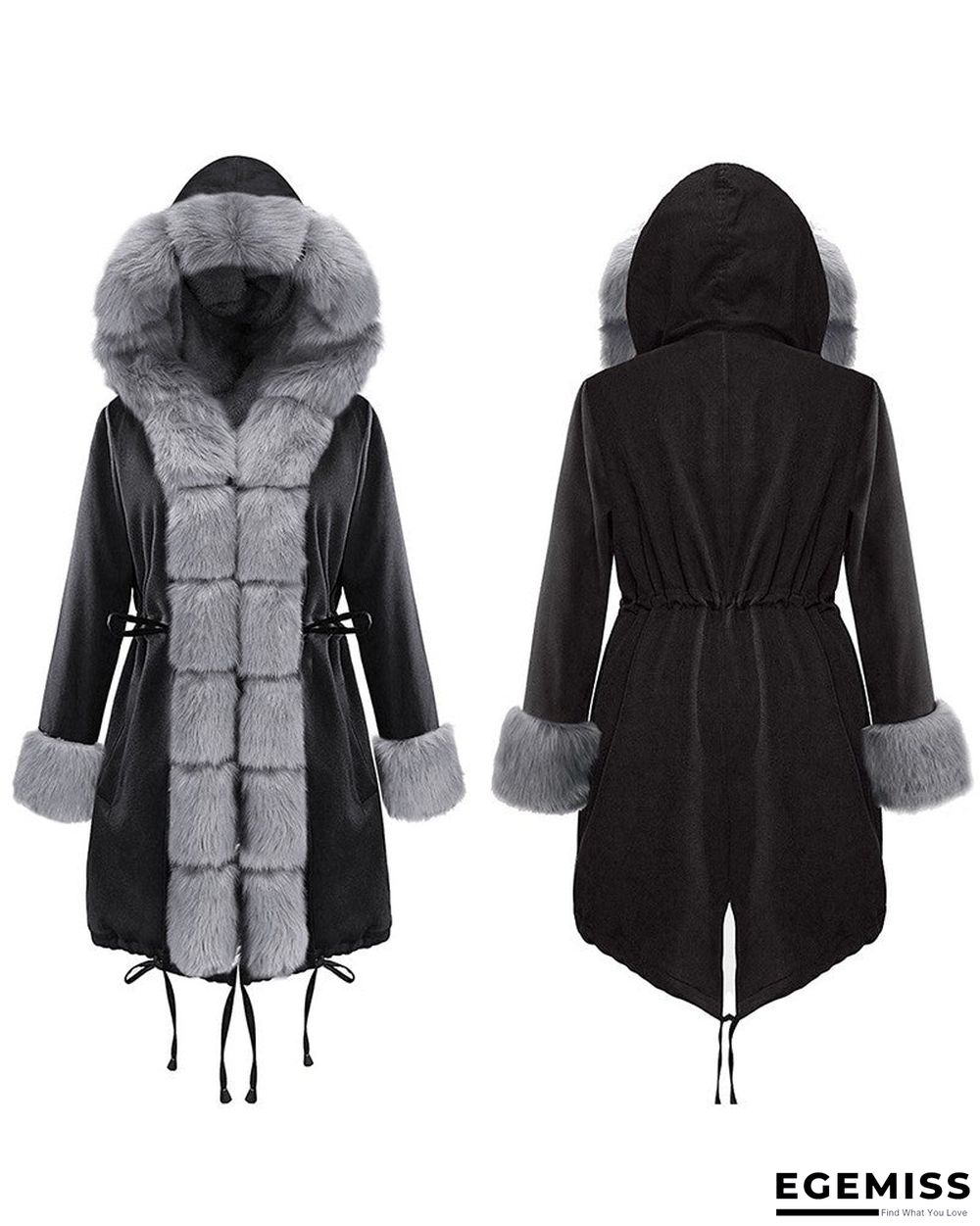 Faux Fur Patch Camouflage / Plain Hooded Parka Coat | EGEMISS
