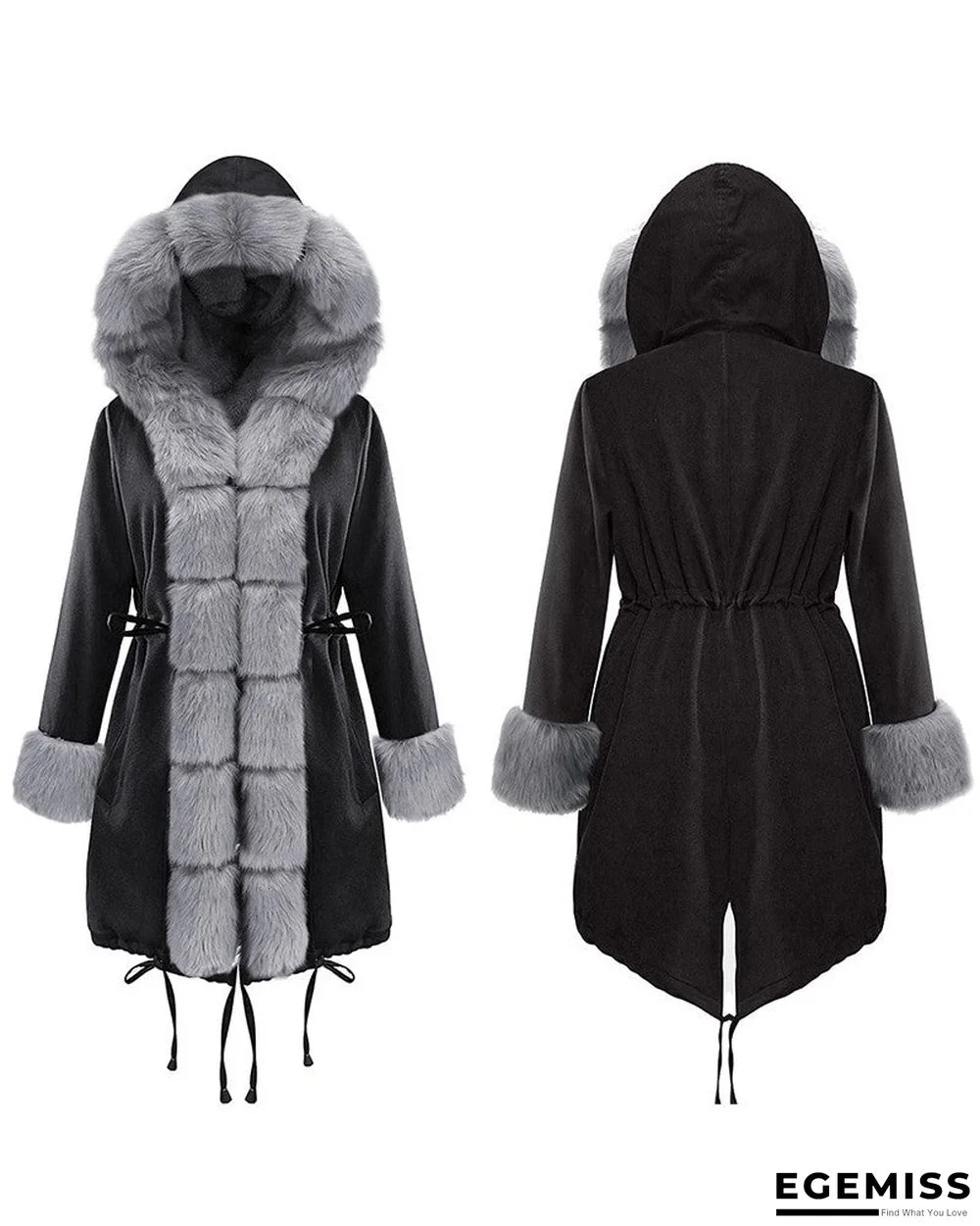 Faux Fur Patch Camouflage / Plain Hooded Parka Coat | EGEMISS