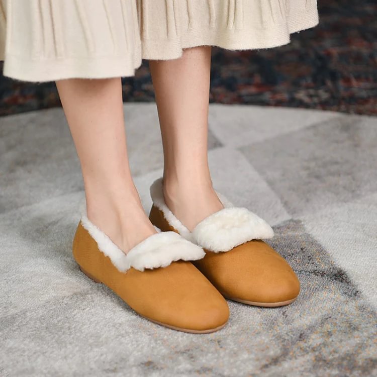 Vintage-Cotton Slip On Fur Loafers