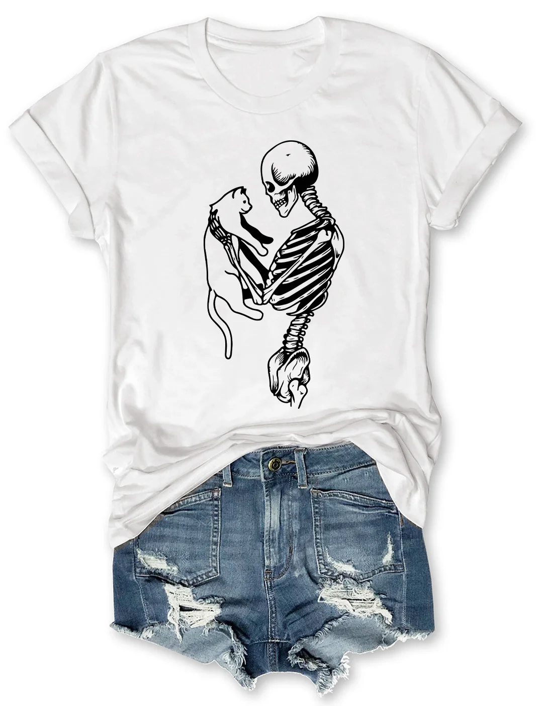Skeleton And Cat Halloween T-Shirt
