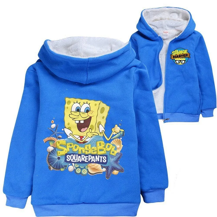 Mayoulove SpongeBob Fat Star Squarepants Print Boys Fleece Lined Zip Up Hoodie-Mayoulove