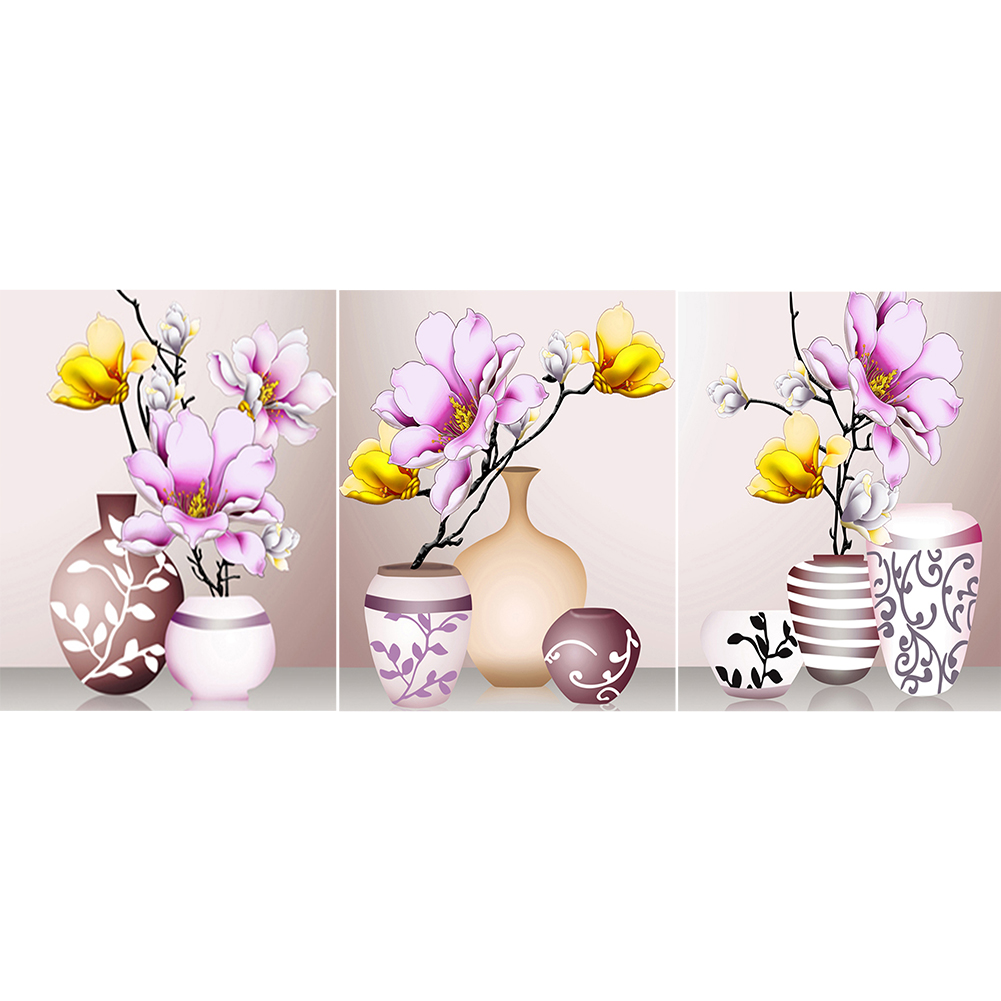 

90*40CM - Round Drill Diamond Painting - 3 Pieces Flowers, 501 Original