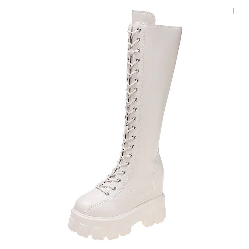 Women's Boots High Top 2021 Chunky Platform Pu Over-the-Knee High Boots Women Retro Punk Increasing Long Shoes Woman Shoes