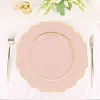10 Pack | 11" Blush/Rose Gold Hard Plastic Dinner Plates, Disposable Tableware, Baroque Heavy Duty Plates with Gold Rim