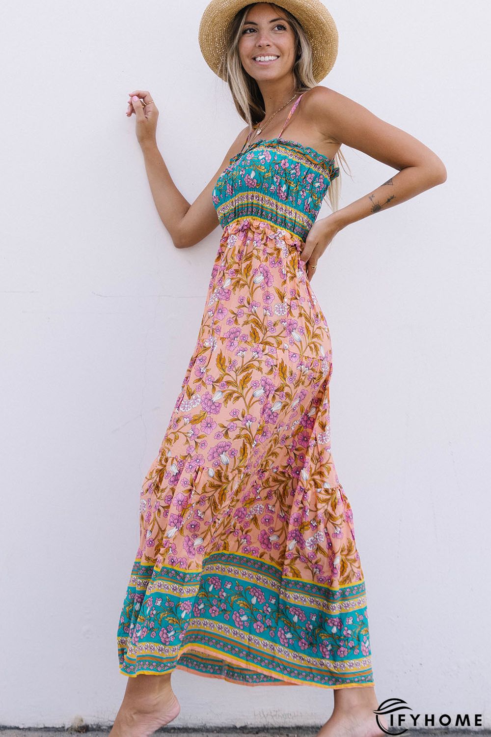 Floral Print Bodice Spaghetti Strap Maxi Dress | IFYHOME