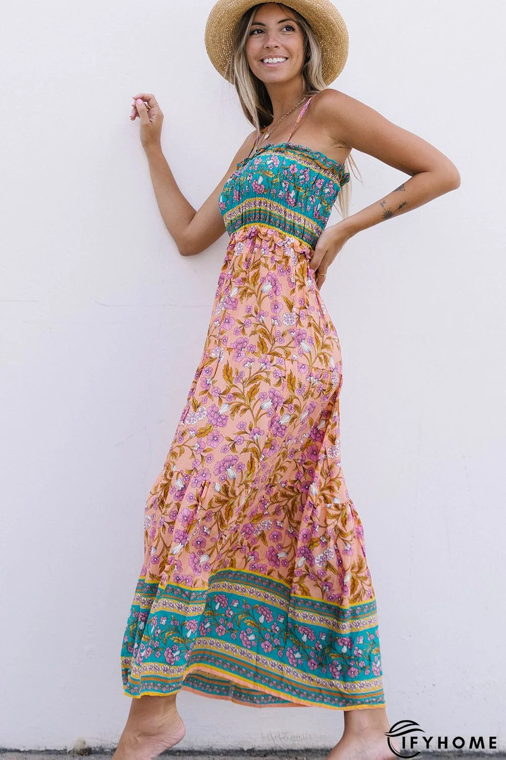 Floral Print Bodice Spaghetti Strap Maxi Dress | IFYHOME