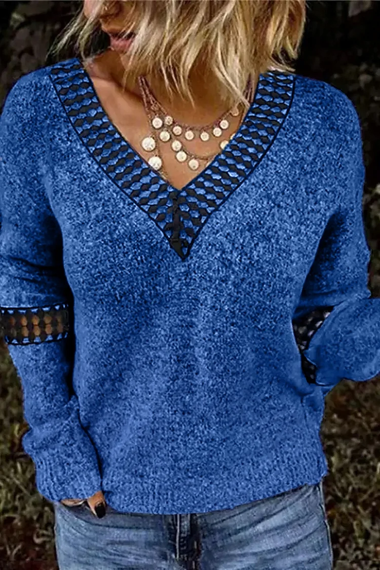 Contrast Mesh V Neck Sweater