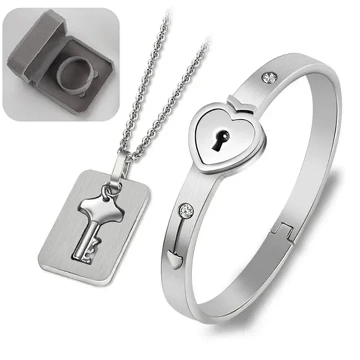 Kettenmachen Schlüssel zum Herzen-Schlüssel Halskette und Liebesschloss Armband Set für Paar 