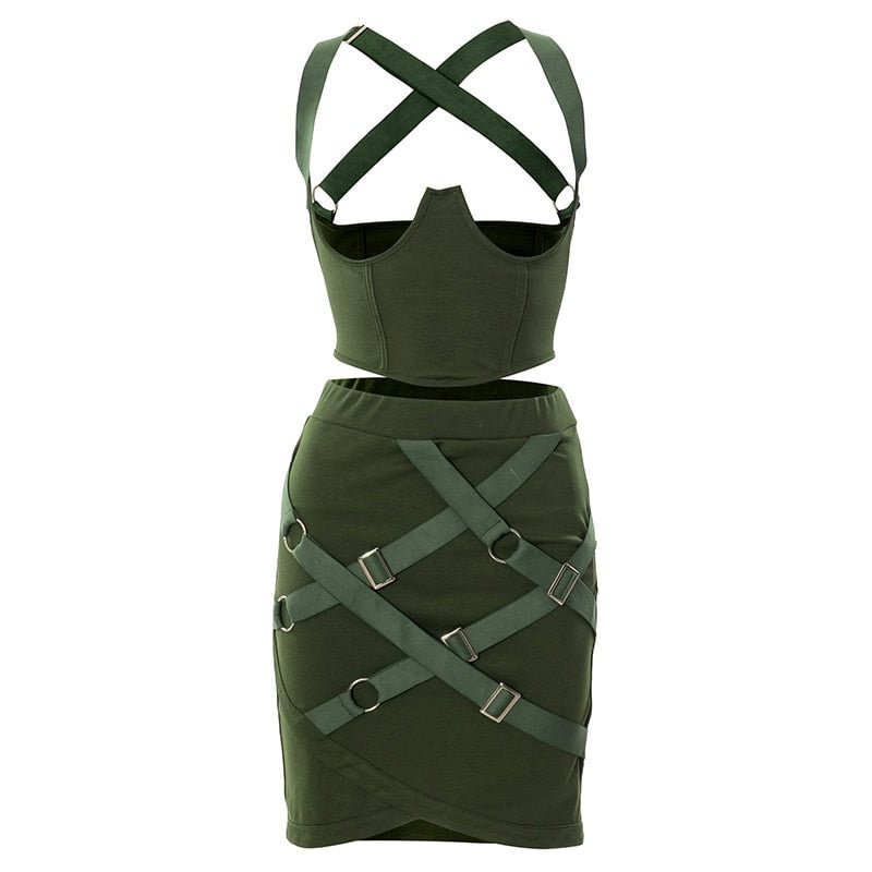 ANJAMANOR Sexy Bandage Dress Sets Womens Clubbing Outfits Two Piece Set Corset Top and Mini Skirts Matching Sets D85-DI34