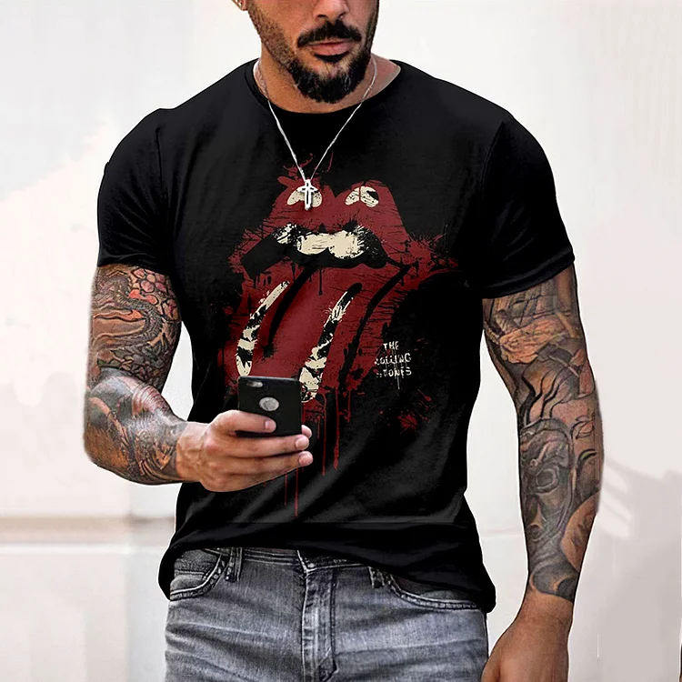 Men'S Rolling Stones Print Short Sleeve T-Shirt