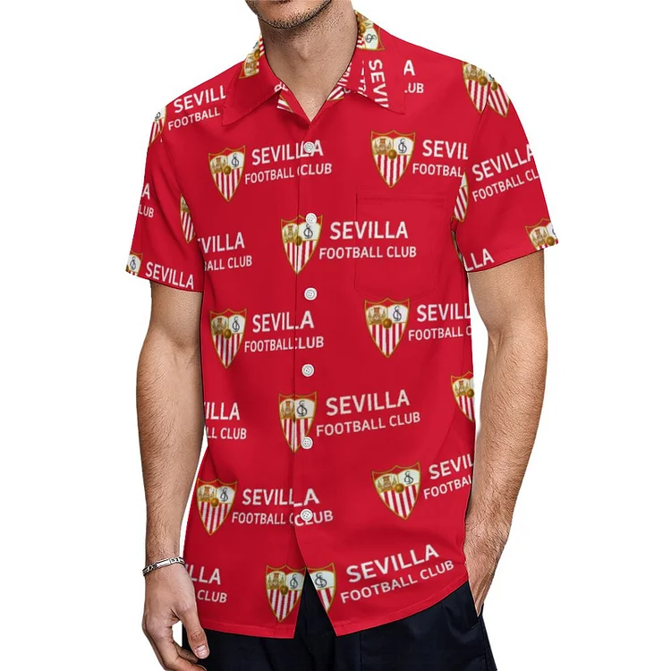 Sevilla FC Kurzärmelige Herrenhemden, Passform Sommer Kurzarm Casual Button-Down Hemden