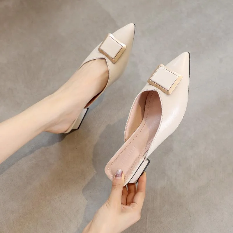 Bag pointed thick heel high heel Muller sandals and slippers