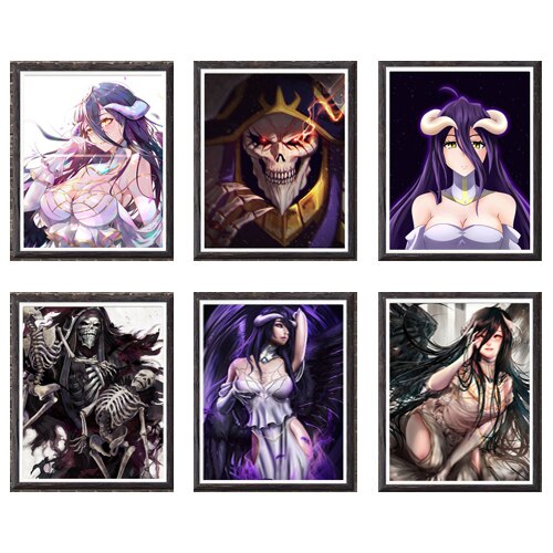 Cotton Tshirt Darkness Skull Lord of Ainz Albedo Illustration Anime Overlord Canvas Wall Art Prints Decoration,8 x 10 Inches,Set of 6,No Frame t -shirt Tee