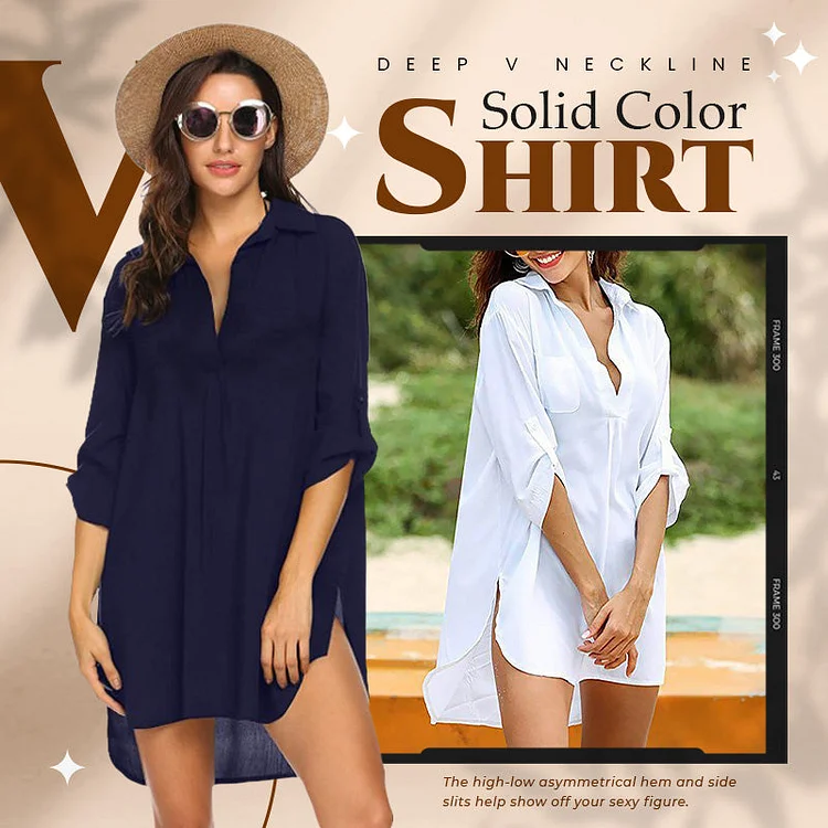 Solid Color Deep V Neckline Shirt