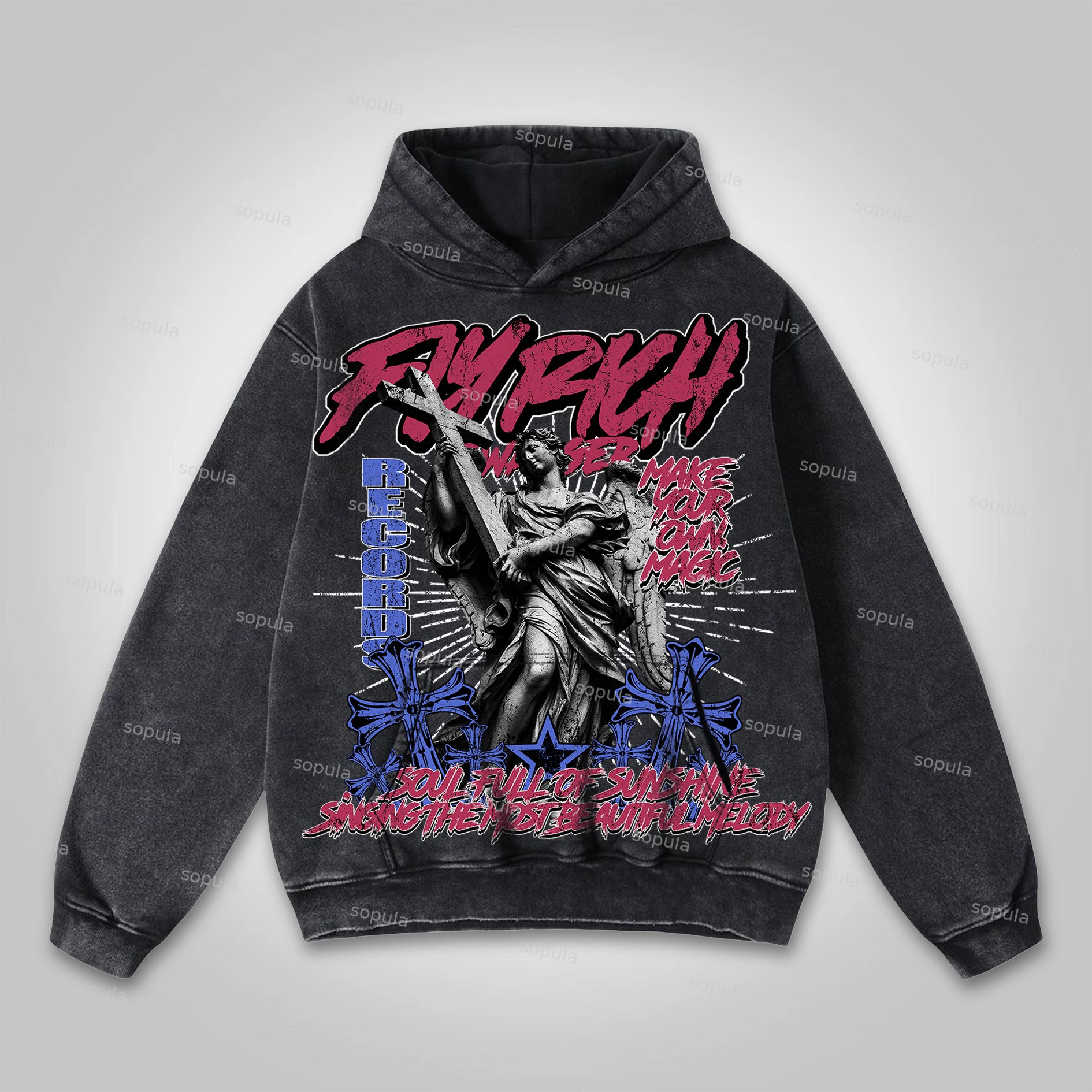 Sopula Vintage Fly Rich Graphic Washed Hoodie - SOPULA