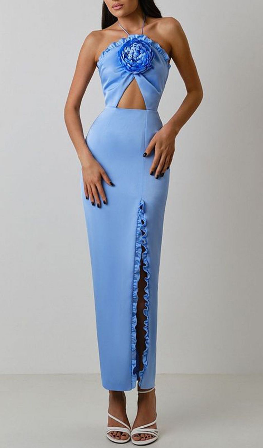 Floral Embellished&nbsp;Slit Midi Dress In Blue Flowering Girl