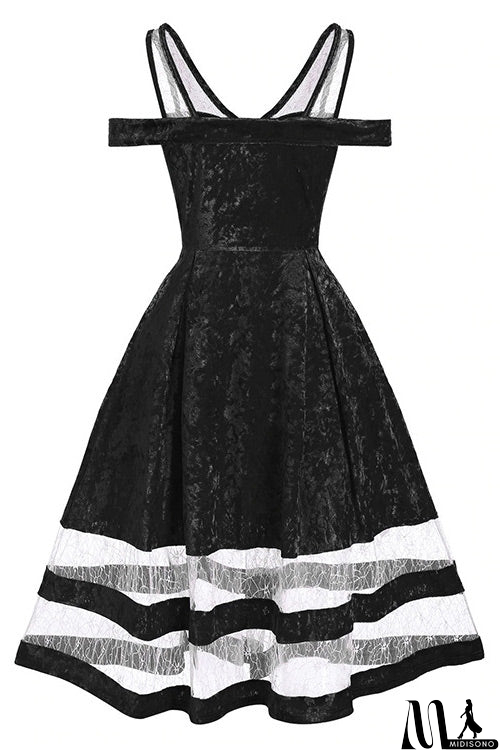 MidiSono - Midi Blue A-Line Off Shoulder Dress