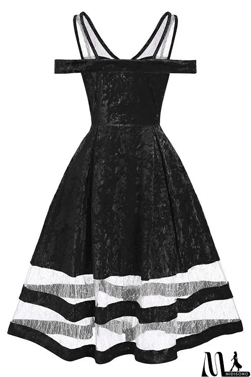 MidiSono - Midi Blue A-Line Off Shoulder Dress