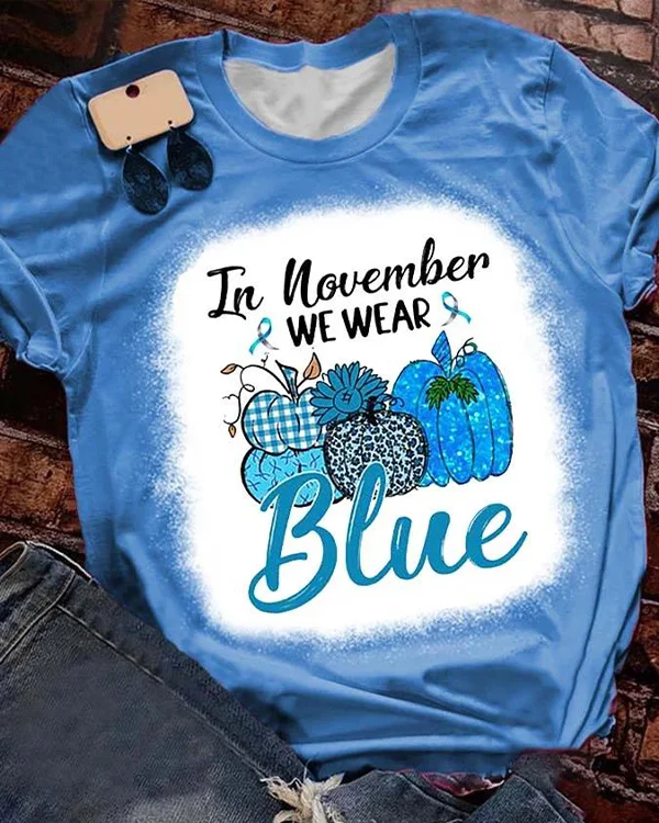 Women's Diabetes Concern In November We Wear Blue Bleach Print T-Shirt
