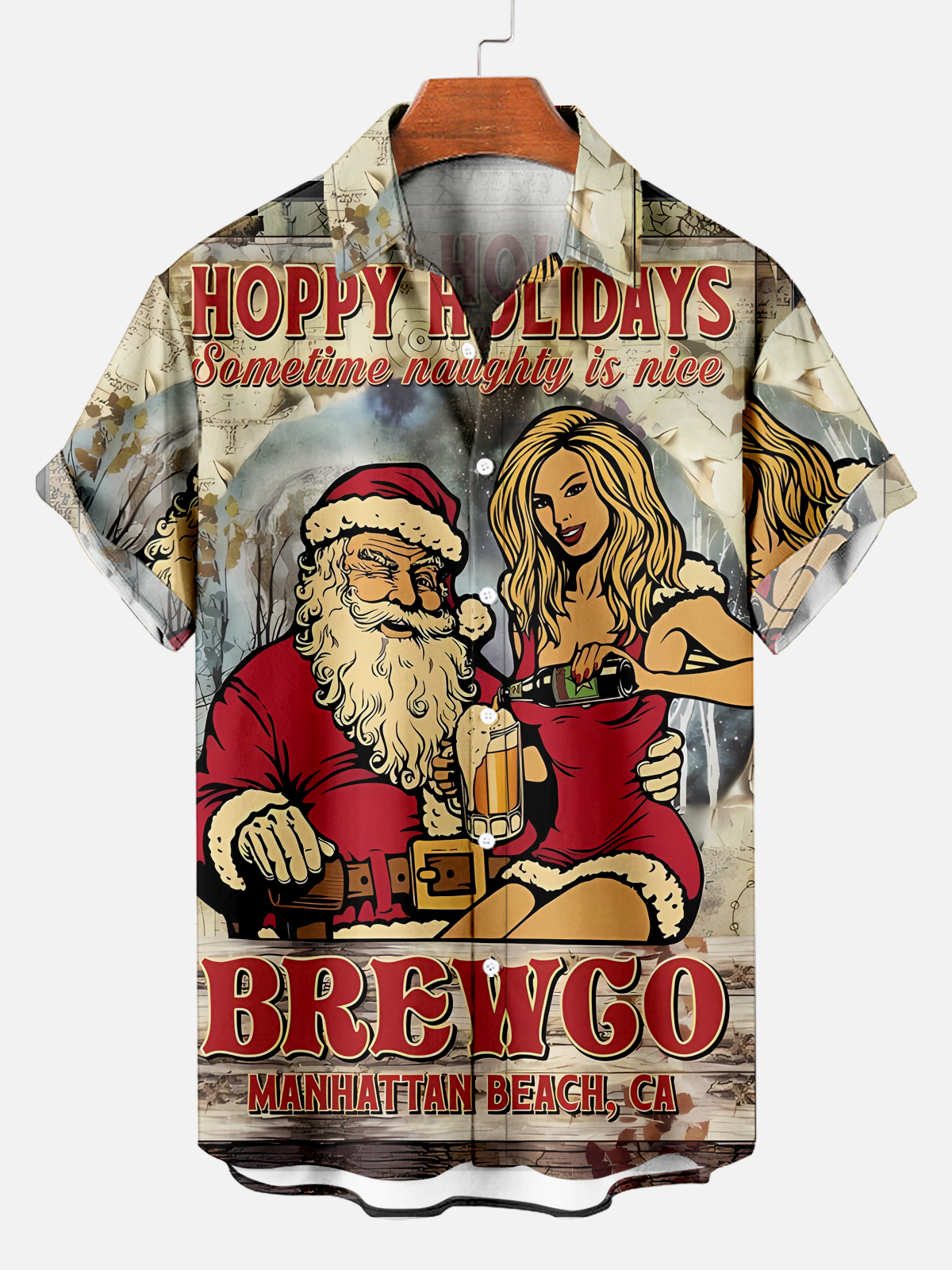 Men's Vintage Christmas Santa Merry Christmas Print Shirt PLUSCLOTHESMAN