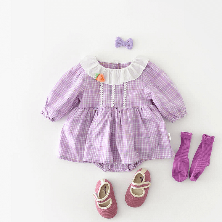 Baby Plaid Lapel Collar Skirted Bodysuit