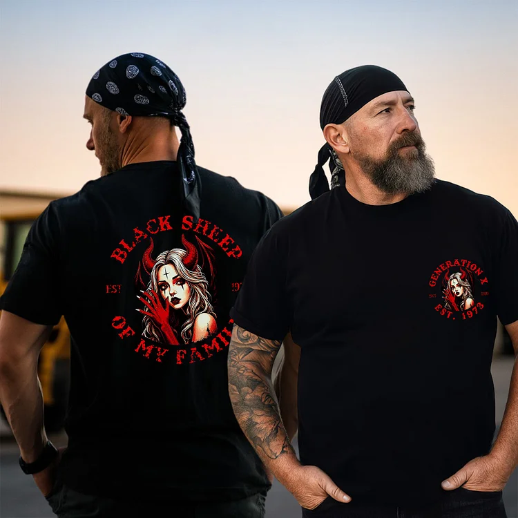 BLACK SHEEP OF MY FAMILY Devil Girl Print T-Shirt, Gen X Custom Year Of Birth T shirt, Cotton Tee Shirt