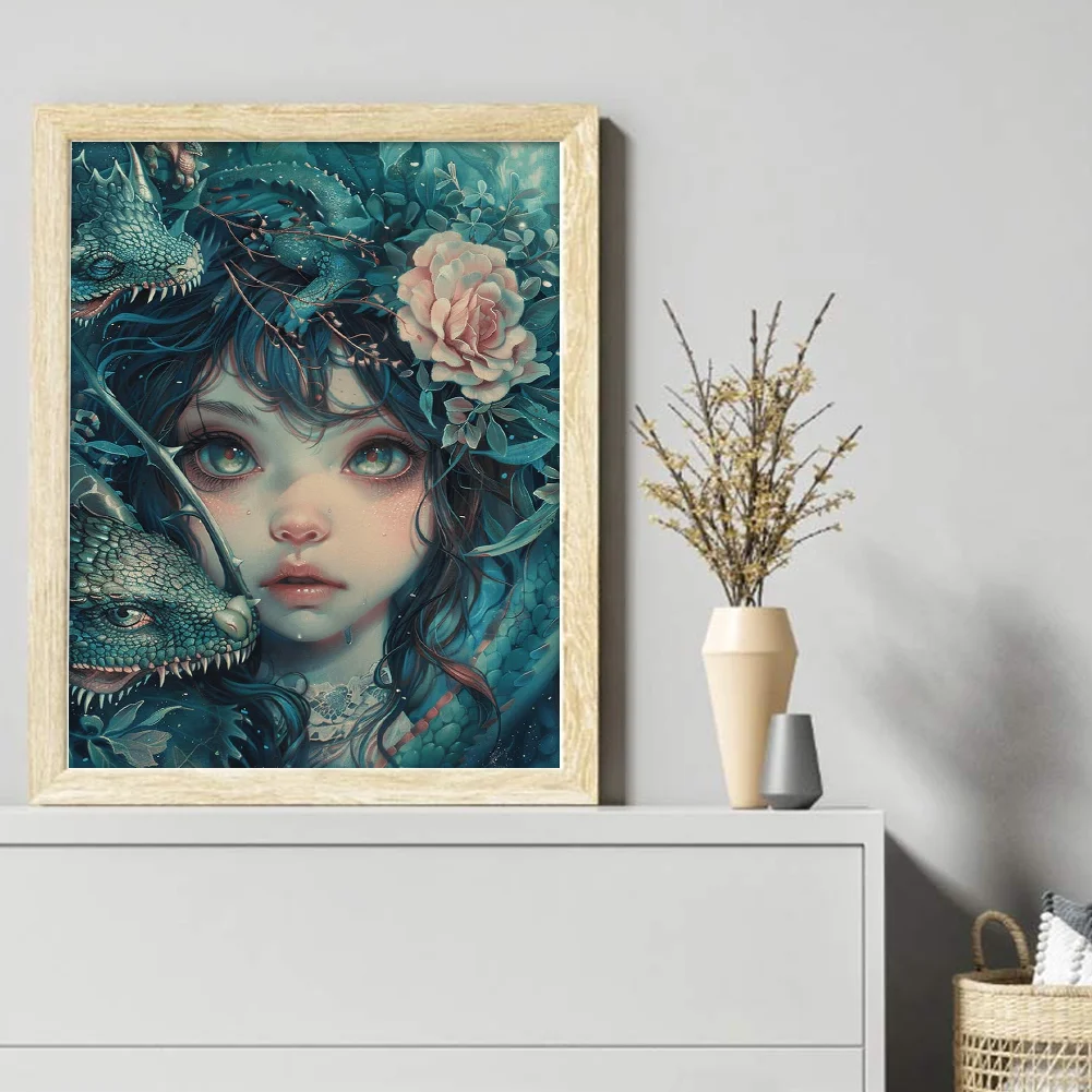 9CT Full Cross Stitch Bead Embroidery - Girl & Lizard(Canvas|40*50CM)