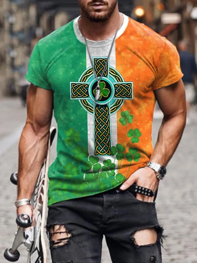 St. Patrick'S Day Shamrocks Irish Celtic Knot Cross Print T-Shirt