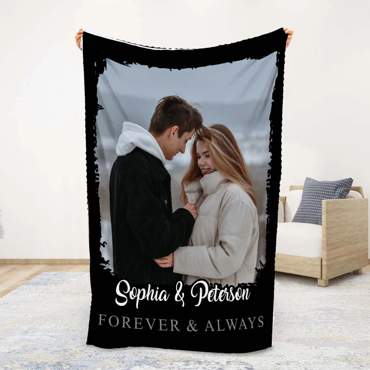 Personalized Couple Blanket Engrave Name Forever & Always Sweet Gift For Her