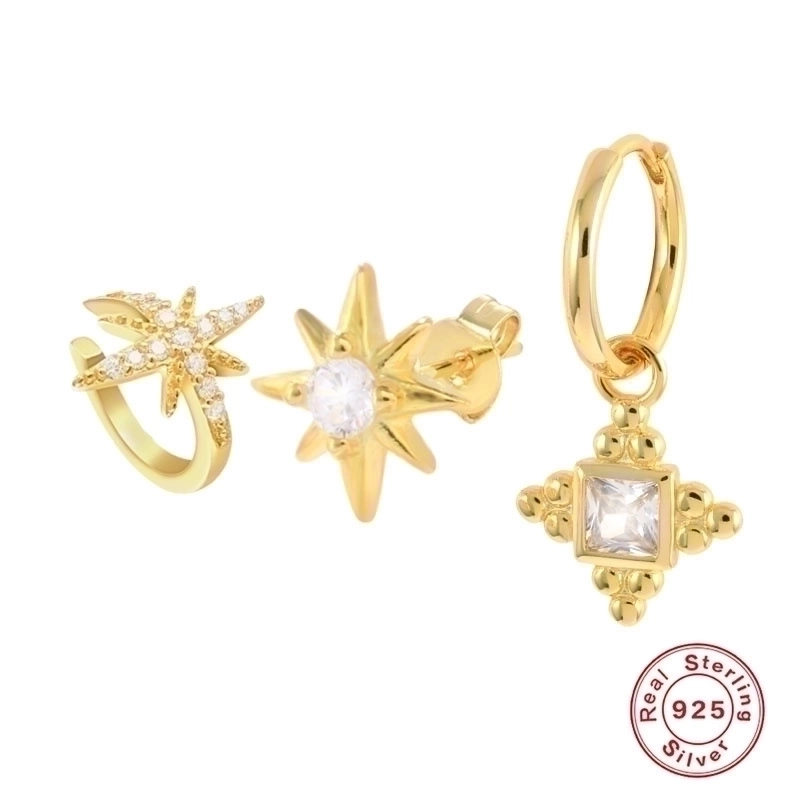 1 Set 925 Sterling Silver Gem Geometric Earrings Ear Studs