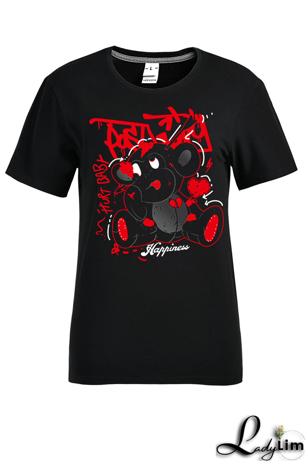 Black Casual Daily Print Patchwork O Neck T-Shirts