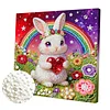 DIY Pearl Painting Rainbow Rabbit for Home Decor with Frame(25x25cm)