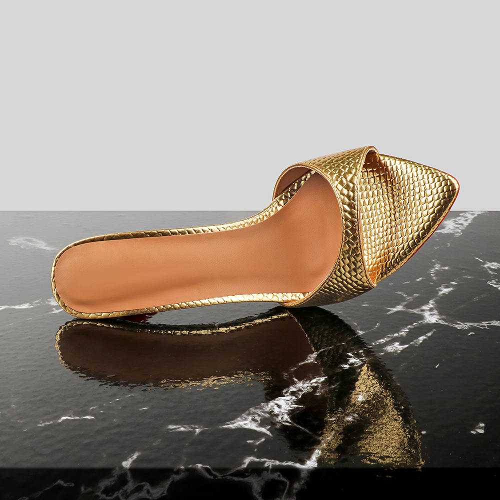 120mm/4.72 Inch Women's Sandals Pointed Toe Gold Snakeskin Mules High Heels Slip on Red Bottom Party Stilettos